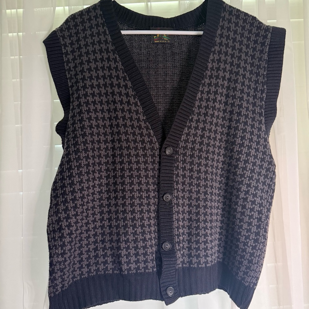Vintage 90s Houndstooth Sweater Vest Magnetic Force Dark Academia Grandpa Core L